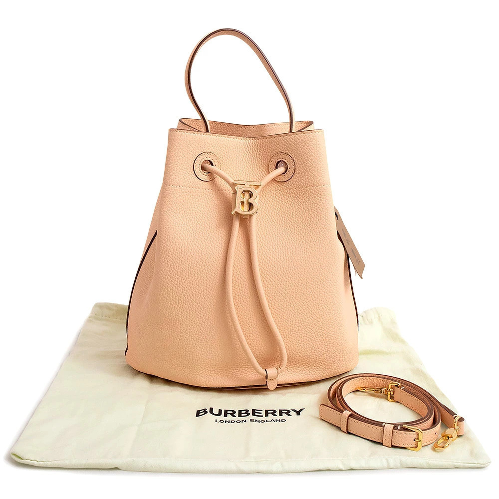 Burberry Crossbody Peach TB Handbag Grain Shoulder Drawstring Bucket Pink Bag